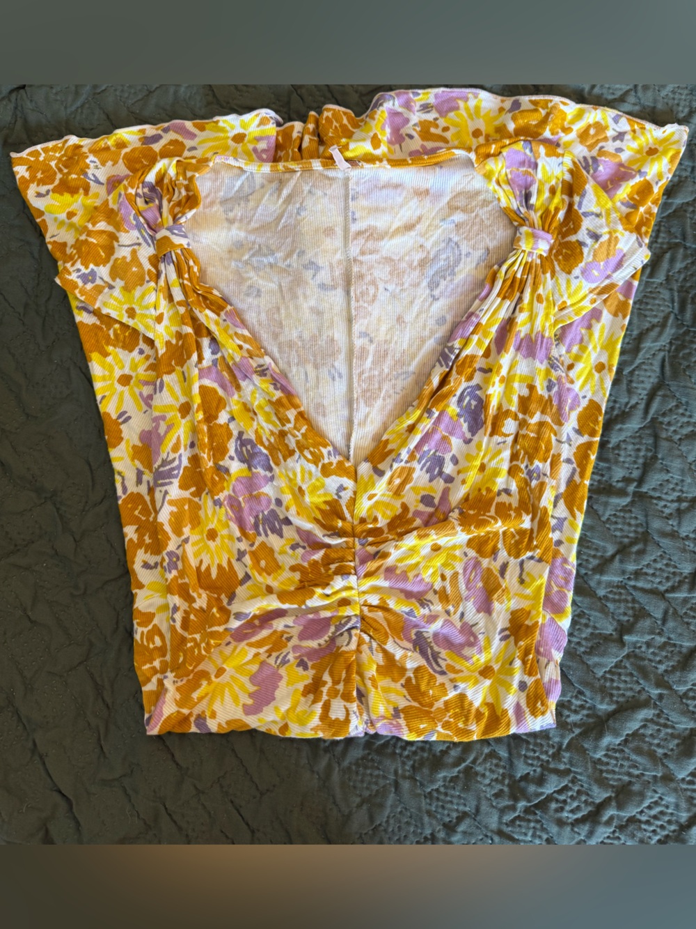 Free People Floral Dress Ruched V-Neck Dress Orange, Yellow & Lavender Size XS
